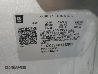 2020 Chevrolet Malibu RS with VIN 1G1ZG5ST4LF153871, listed as a Copart auction lot 52686515 with 95,211 mi miles and Non Repairable. Bid and sale history available at DreamBid. Image 12.