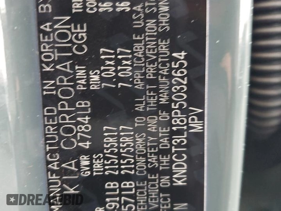 2023 Kia Niro Wave with VIN KNDCT3L18P5032654, listed as a Copart auction lot 43169035 with 15,427 mi miles and Salvage Title. Bid and sale history available at DreamBid. Image 12.