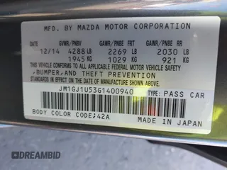 2016 Mazda 6 i Sport with VIN JM1GJ1U53G1400940, listed as a IAAI auction lot 41687400 with 77,737 mi miles and . Bid and sale history available at DreamBid. Image 9.