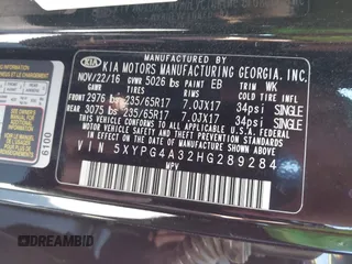 2017 Kia Sorento LX with VIN 5XYPG4A32HG289284, listed as a IAAI auction lot 41869868 with 130,199 mi miles. Bid and sale history available at carsss.com. Image 9.