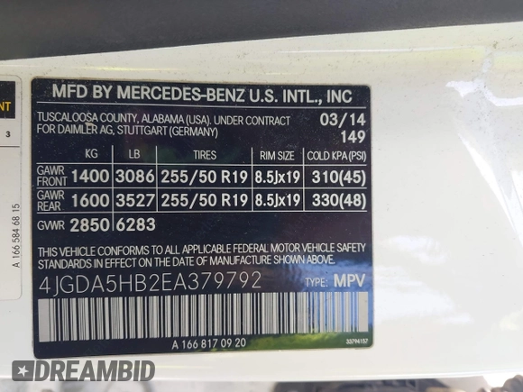 2014 Mercedes-Benz M 350 with VIN 4JGDA5HB2EA379792, listed as a IAAI auction lot 42104545 with 148,292 mi miles and . Bid and sale history available at carsss.com. Image 9.