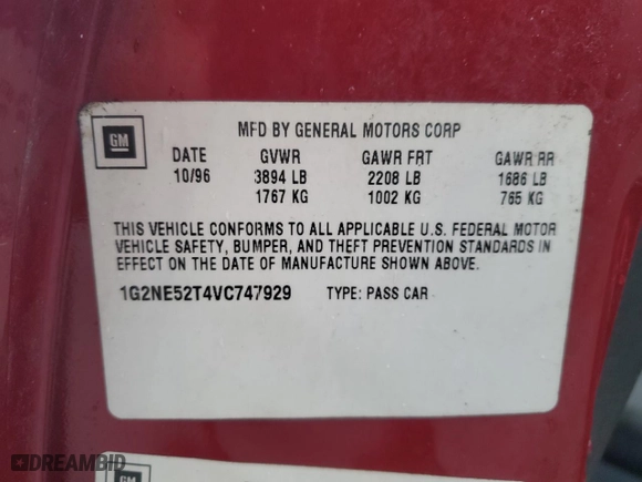 1997 Pontiac Grand Am SE with VIN 1G2NE52T4VC747929, listed as a Copart auction lot 43959975 with 142,673 mi miles and Salvage Title. Bid and sale history available at carsss.com. Image 12.