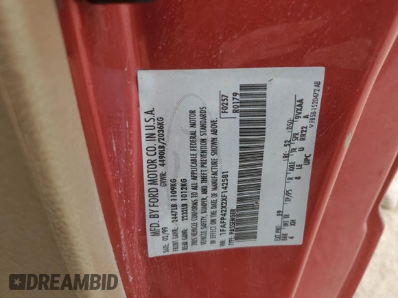 1999 Ford Mustang GT z VIN 1FAFP42X2XF142581, wystawiony jako Copart lot #47624405 z przebiegiem Nie podano mil oraz Szkoda całkowita • Salvage title. Historia ofert i sprzedaży dostępna na DreamBid. Obrazek 15.