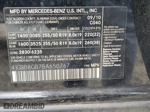 2011 Mercedes-Benz M 350 z VIN 4JGBB8GB7BA650767, wystawiony jako Copart lot #56570845 z przebiegiem 204 989 mil mil oraz Szkoda całkowita • Salvage title. Historia ofert i sprzedaży dostępna na DreamBid. Obrazek 13.