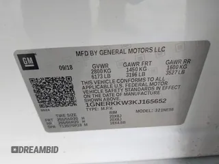 2019 Chevrolet Traverse Premier with VIN 1GNERKKW3KJ165652, listed as a IAAI auction lot 41547941 with 84,713 mi miles. Bid and sale history available at carsss.com. Image 9.