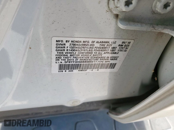 2011 Honda Pilot Touring z VIN 5FNYF3H98BB005411, wystawiony jako Copart lot #52392765 z przebiegiem 155 541 mil mil oraz Szkoda całkowita • Salvage title. Historia ofert i sprzedaży dostępna na DreamBid. Obrazek 13.