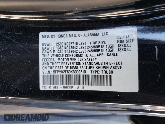 2019 Honda Ridgeline RTL-T z VIN 5FPYK2F69KB000210, wystawiony jako Copart lot #48156175 z przebiegiem 103 783 mil mil oraz Szkoda całkowita • Salvage title. Historia ofert i sprzedaży dostępna na DreamBid. Obrazek 14.