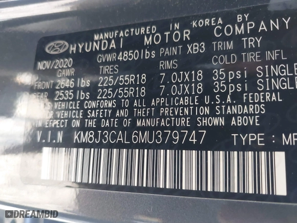 2021 Hyundai Tucson Sport with VIN KM8J3CAL6MU379747, listed as a IAAI auction lot 41813442 with 43,263 mi miles. Bid and sale history available at carsss.com. Image 9.