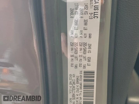2020 Dodge Durango SXT Plus with VIN 1C4RDJAG3LC146876, listed as a Copart auction lot 83986354 with 53,241 mi miles and Salvage Title. Bid and sale history available at DreamBid. Image 13.