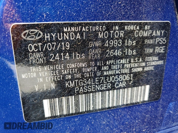 2020 Genesis G70 3.3T with VIN KMTG34LE7LU058061, listed as a Copart auction lot 57534815 with 76,885 mi miles and Salvage title. Bid and sale history available at DreamBid. Image 12.