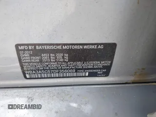 2013 BMW 3 Series 328i with VIN WBA3A5C57DF356069, listed as a IAAI auction lot 42078635 with 140,669 mi miles. Bid and sale history available at carsss.com. Image 9.
