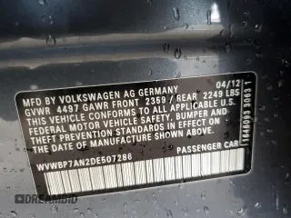 2013 Volkswagen CC Sport z VIN WVWBP7AN2DE507286, wystawiony jako Copart lot #56715485 z przebiegiem 132 314 mil mil oraz Szkoda całkowita • Salvage title. Historia ofert i sprzedaży dostępna na DreamBid. Obrazek 12.