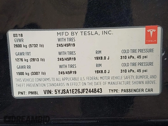 2018 Tesla Model S 75D с VIN 5YJSA1E26JF244843, выставлен на аукционе IAAI как лот 42585984 с пробегом 70 893 миль миль и . История ставок и продаж доступна на DreamBid. Изображение 9.