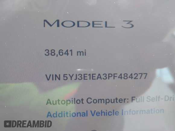 2023 Tesla Model 3 с VIN 5YJ3E1EA3PF484277, выставлен на аукционе IAAI как лот 42558827 с пробегом 38 641 миль миль и . История ставок и продаж доступна на DreamBid. Изображение 7.
