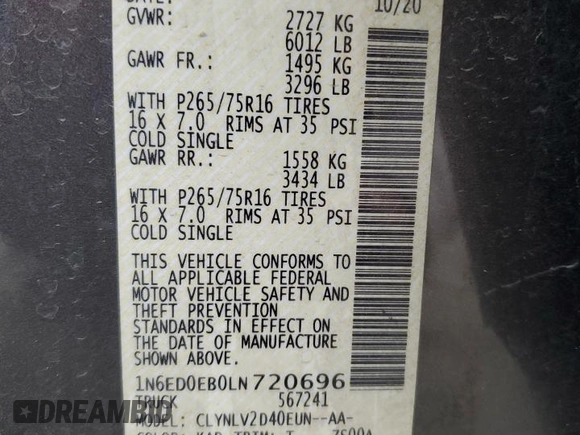 2020 Nissan Frontier SV z VIN 1N6ED0EB0LN720696, wystawiony jako Copart lot #52133055 z przebiegiem 39 047 mil mil oraz Szkoda całkowita • Salvage title. Historia ofert i sprzedaży dostępna na DreamBid. Obrazek 12.