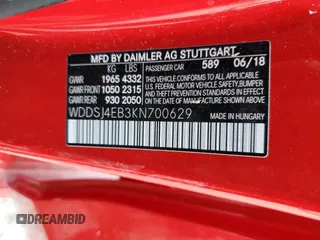 2019 Mercedes-Benz CLA 250 with VIN WDDSJ4EB3KN700629, listed as a Copart auction lot 78358773 with 29,940 mi miles and . Bid and sale history available at DreamBid. Image 12.