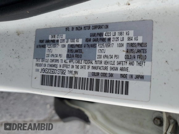 2013 Mazda CX-5 Touring with VIN JM3KE2CE9D0137982, listed as a Copart auction lot 43260805 with 0 mi miles and Salvage Title. Bid and sale history available at carsss.com. Image 14.