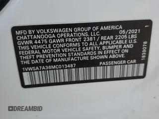 2021 Volkswagen Passat SE with VIN 1VWSA7A36MC013487, listed as a Copart auction lot 47093925 with 71,917 mi miles and Salvage title. Bid and sale history available at DreamBid. Image 14.