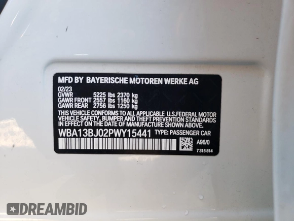 2023 BMW 5 Series 530i xDrive с VIN WBA13BJ02PWY15441, выставлен на аукционе Copart как лот 80659624 с пробегом Не указан миль и Списание • Salvage title. История ставок и продаж доступна на DreamBid. Изображение 14.