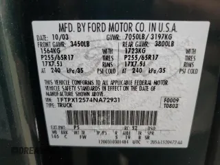 2004 Ford F-150 XL z VIN 1FTPX12574NA72931, wystawiony jako Copart lot #54609905 z przebiegiem 189 605 mil mil oraz Czysty tytuł • Clean title. Historia ofert i sprzedaży dostępna na DreamBid. Obrazek 12.