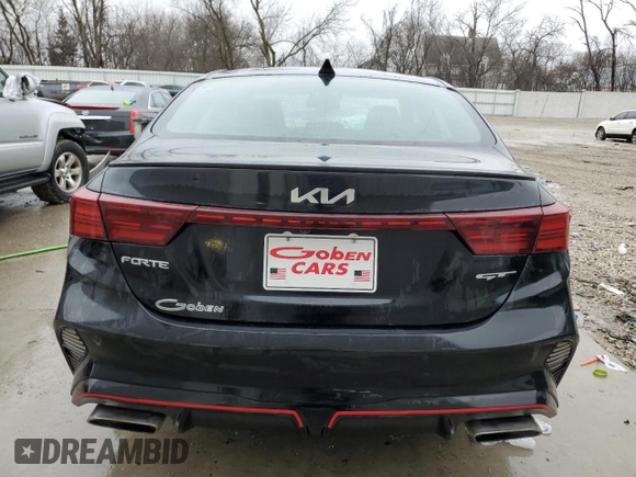 2023 Kia Forte GT with VIN 3KPF44ACXPE533148, listed as a Copart auction lot 43067945 with 57,613 mi miles and Salvage Title. Bid and sale history available at carsss.com. Image 6.