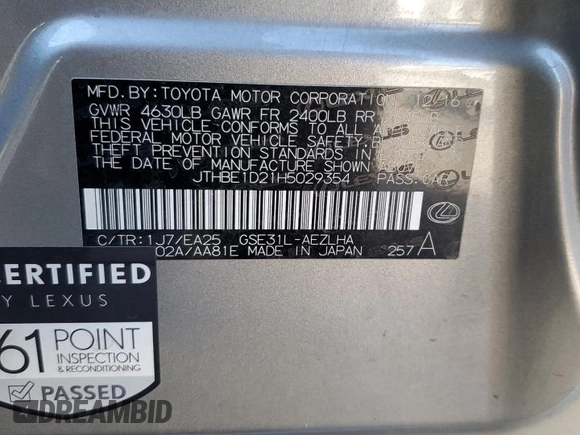 2017 Lexus IS 350 z VIN JTHBE1D21H5029354, wystawiony jako Copart lot #80158324 z przebiegiem 67 634 mil mil oraz Szkoda całkowita • Salvage title. Historia ofert i sprzedaży dostępna na DreamBid. Obrazek 14.