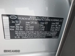 2023 Hyundai Santa Fe SE с VIN 5NMS1DAJ1PH599098, выставлен на аукционе IAAI как лот 42343224 с пробегом 11 134 миль миль и . История ставок и продаж доступна на DreamBid. Изображение 9.