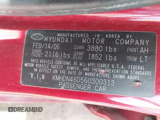 2006 Hyundai Elantra GLS z VIN KMHDN46D56U300313, wystawiony jako IAAI lot #42139258 z przebiegiem 128 623 mil mil oraz . Historia ofert i sprzedaży dostępna na DreamBid. Obrazek 9.