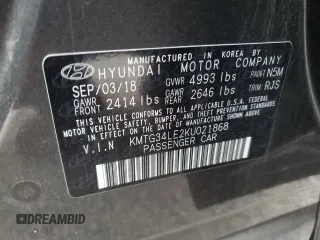 2019 Genesis G70 Design with VIN KMTG34LE2KU021868, listed as a Copart auction lot 73151094 with 68,466 mi miles and Salvage Title. Bid and sale history available at DreamBid. Image 13.