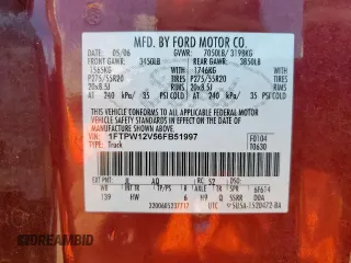 2006 Ford F-150 XLT с VIN 1FTPW12V56FB51997, выставлен на аукционе Copart как лот 65016595 с пробегом 159 402 миль миль и Чистый • Clean title. История ставок и продаж доступна на DreamBid. Изображение 12.