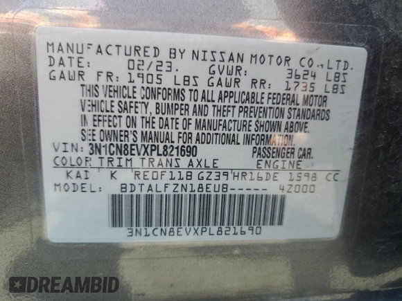 2023 Nissan Versa SV with VIN 3N1CN8EVXPL821690, listed as a Copart auction lot 64564035 with 53,892 mi miles and Clean title. Bid and sale history available at DreamBid. Image 13.