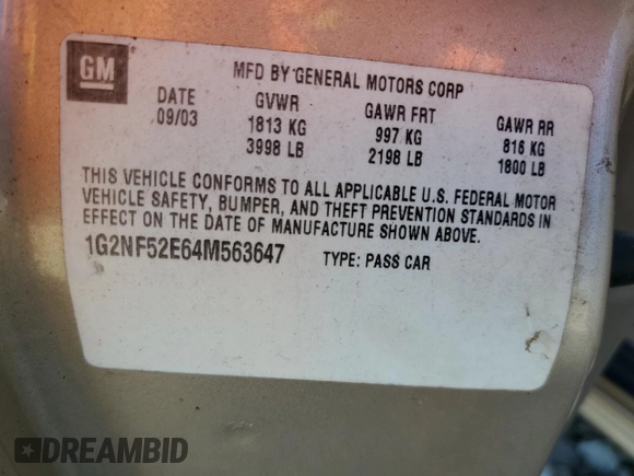 2004 Pontiac Grand Am SE1 with VIN 1G2NF52E64M563647, listed as a Copart auction lot 83957314 with 0 mi miles and Salvage Title. Bid and sale history available at carsss.com. Image 12.