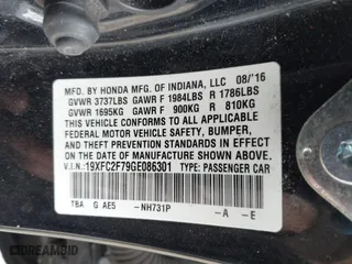 2016 Honda Civic Sedan EX with VIN 19XFC2F79GE086301, listed as a IAAI auction lot 41891014 with 145,471 mi miles. Bid and sale history available at carsss.com. Image 9.