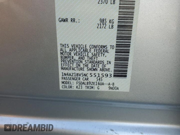 2022 Nissan LEAF S z VIN 1N4AZ1BV5NC551593, wystawiony jako Copart lot #69391524 z przebiegiem 36 954 mil mil oraz Szkoda całkowita • Salvage title. Historia ofert i sprzedaży dostępna na DreamBid. Obrazek 15.