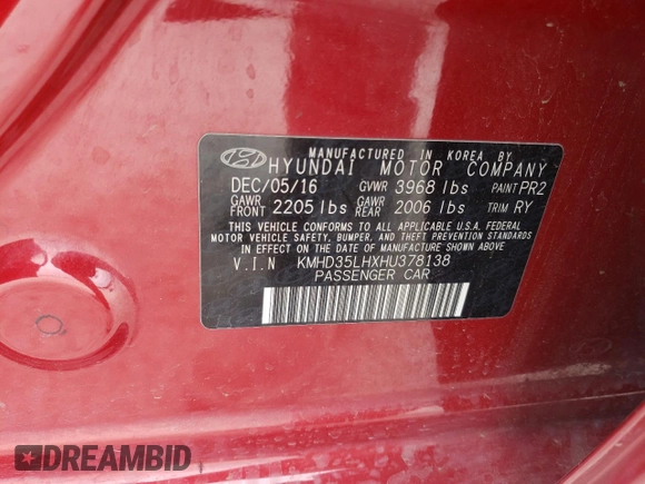 2017 Hyundai Elantra z VIN KMHD35LHXHU378138, wystawiony jako Copart lot #53389795 z przebiegiem 84 282 mil mil oraz Szkoda całkowita • Salvage title. Historia ofert i sprzedaży dostępna na DreamBid. Obrazek 12.