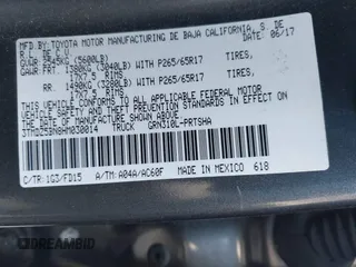 2017 Toyota Tacoma SR5 with VIN 3TMDZ5BN8HM030014, listed as a IAAI auction lot 42044102 with Not provided miles and . Bid and sale history available at DreamBid. Image 9.