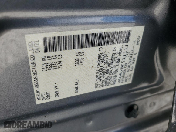 2021 Nissan Maxima SV with VIN 1N4AA6CV1MC511111, listed as a Copart auction lot 58222325 with 29,423 mi miles and Salvage title. Bid and sale history available at DreamBid. Image 13.