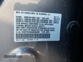 2019 Honda Passport EX-L z VIN 5FNYF8H5XKB020289, wystawiony jako Copart lot #42384545 z przebiegiem 65 083 mil mil oraz Szkoda całkowita • Salvage title. Historia ofert i sprzedaży dostępna na DreamBid. Obrazek 13.