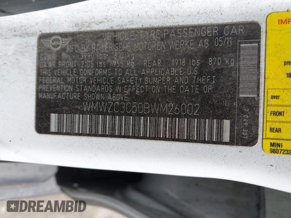 2011 MINI Countryman S z VIN WMWZC3C50BWM26002, wystawiony jako IAAI lot #42383758 z przebiegiem 188 443 mil mil oraz . Historia ofert i sprzedaży dostępna na DreamBid. Obrazek 9.