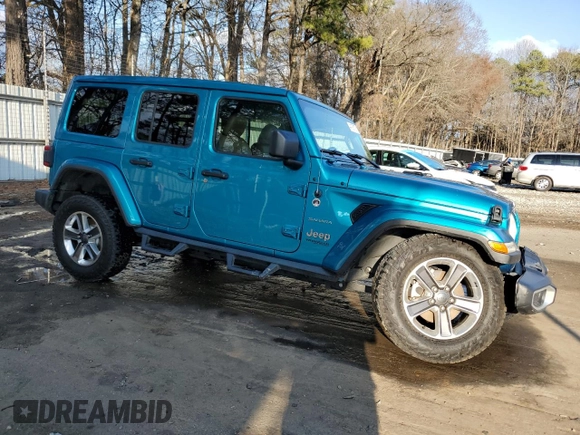 2020 Jeep Wrangler Unlimited Sahara Altitude with VIN 1C4HJXEG2LW252672, listed as a Copart auction lot 44195175 with 58,555 mi miles and Salvage title. Bid and sale history available at DreamBid. Image 4.