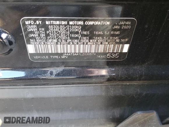 2020 Mitsubishi Eclipse Cross ES with VIN JA4AT3AA1LZ030574, listed as a Copart auction lot 50311765 with 72,875 mi miles and Salvage title. Bid and sale history available at DreamBid. Image 13.