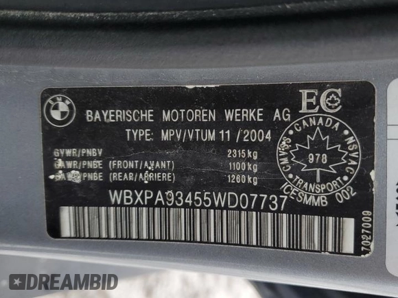 2005 BMW X3 3.0i with VIN WBXPA93455WD07737, listed as a Copart auction lot 47237785 with 258,638 mi miles and Clean Title. Bid and sale history available at carsss.com. Image 13.