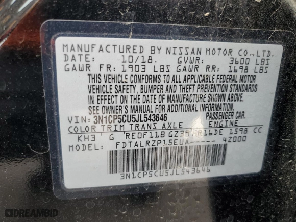 2018 Nissan Kicks SR with VIN 3N1CP5CU5JL543646, listed as a Copart auction lot 50659065 with 69,817 mi miles and Salvage Title. Bid and sale history available at carsss.com. Image 13.