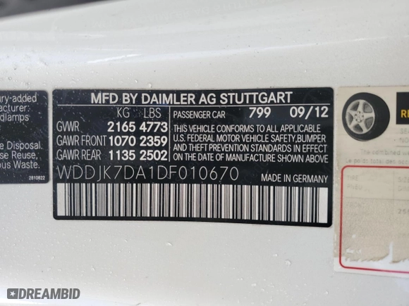 2013 Mercedes-Benz SL-Class SL 550 with VIN WDDJK7DA1DF010670, listed as a Copart auction lot 87240764 with 0 mi miles and Salvage Title. Bid and sale history available at carsss.com. Image 15.