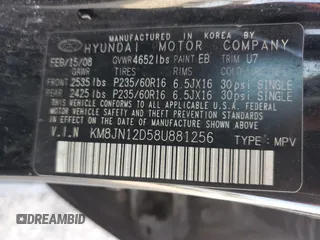 2008 Hyundai Tucson SE with VIN KM8JN12D58U881256, listed as a Copart auction lot 67509304 with 178,522 mi miles and Salvage Title. Bid and sale history available at carsss.com. Image 13.