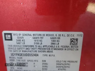 2013 Cadillac SRX Performance Collection with VIN 3GYFNDE30DS552404, listed as a Copart auction lot 82420234 with 77,165 mi miles and Salvage Title. Bid and sale history available at carsss.com. Image 15.