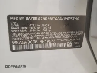 2020 BMW 8 Series M850i with VIN WBAGV8C06LBP49076, listed as a Copart auction lot 78481914 with 55,276 mi miles and Salvage Title. Bid and sale history available at DreamBid. Image 13.