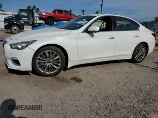 2022 Infiniti Q50 Luxe z VIN JN1EV7BP2NM310423, wystawiony jako Copart lot #53541605 z przebiegiem 70 195 mil mil oraz Szkoda całkowita • Salvage title. Historia ofert i sprzedaży dostępna na DreamBid. Obrazek 1.