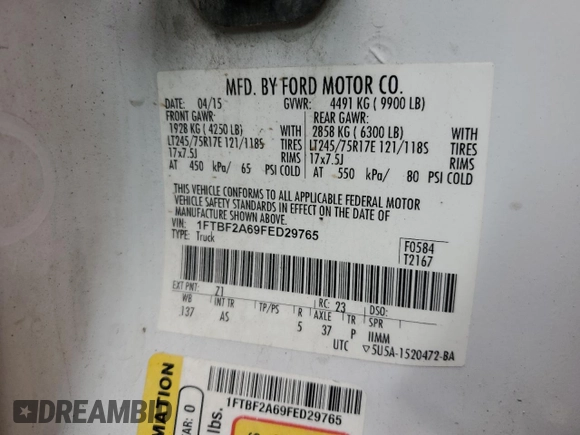 2015 Ford Super Duty F-250 SRW XL with VIN 1FTBF2A69FED29765, listed as a Copart auction lot 48147785 with 219,330 mi miles and Clean Title. Bid and sale history available at carsss.com. Image 13.