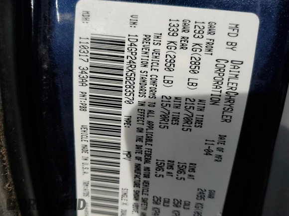 2005 Dodge Caravan SE with VIN 1D4GP24RX5B283570, listed as a Copart auction lot 87555195 with 71,193 mi miles and Salvage Title. Bid and sale history available at DreamBid. Image 13.